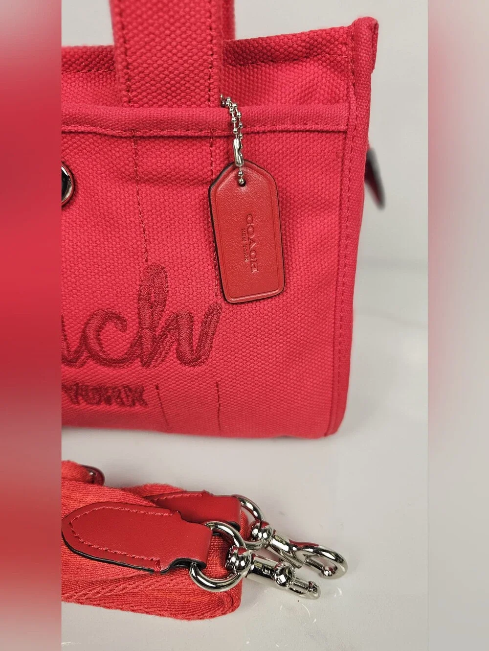 Coach Canvas Tote Bag Red New York Logo Crossbody Shoulder Purse‎